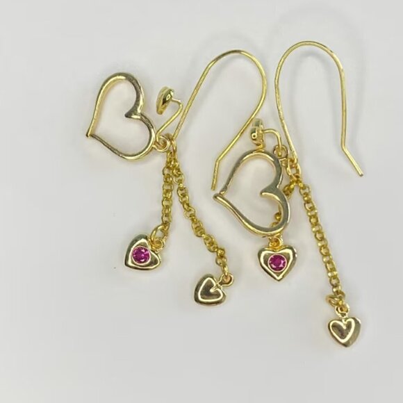Hearts Galore Earrings Gold Plated Brass - Picture 2 of 5